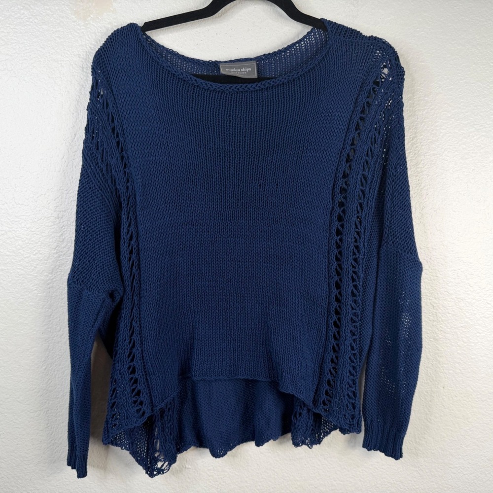 Wooden Ships Women's Sweater Navy Blue Sz XS Open Knit Coastal Preppy Old Money